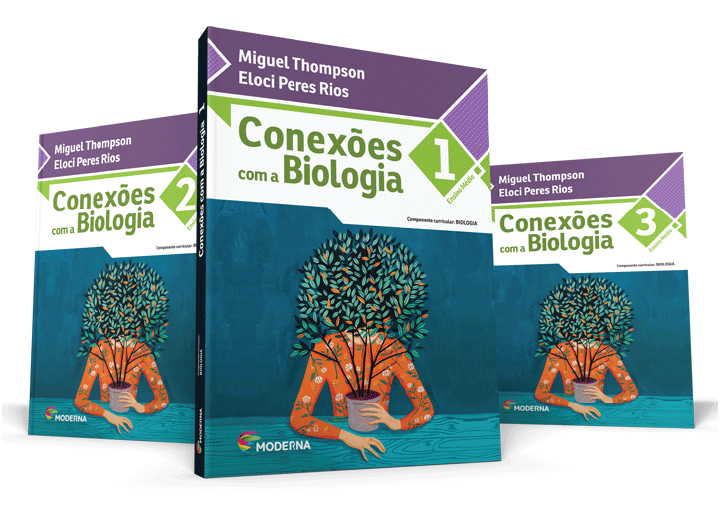 Capas dos três livros da coleção Conexões com a Biologia
