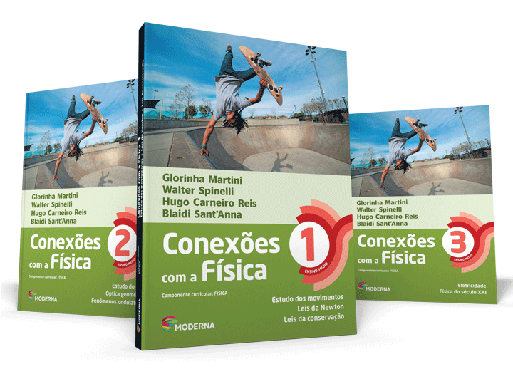 Capas dos três livros da coleção Conexões com a Física