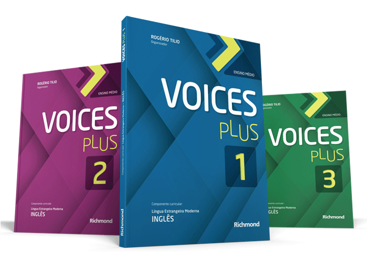 Imagem ilustrativa com a montagem dos três livros da coleção Voices Plus